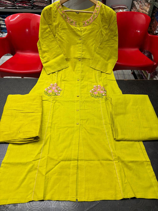 Kaavya – Elegant Flair Straight Kurta Set | Cotton Pant & Malmal Dupatta | Premium Embroidered Suit Set