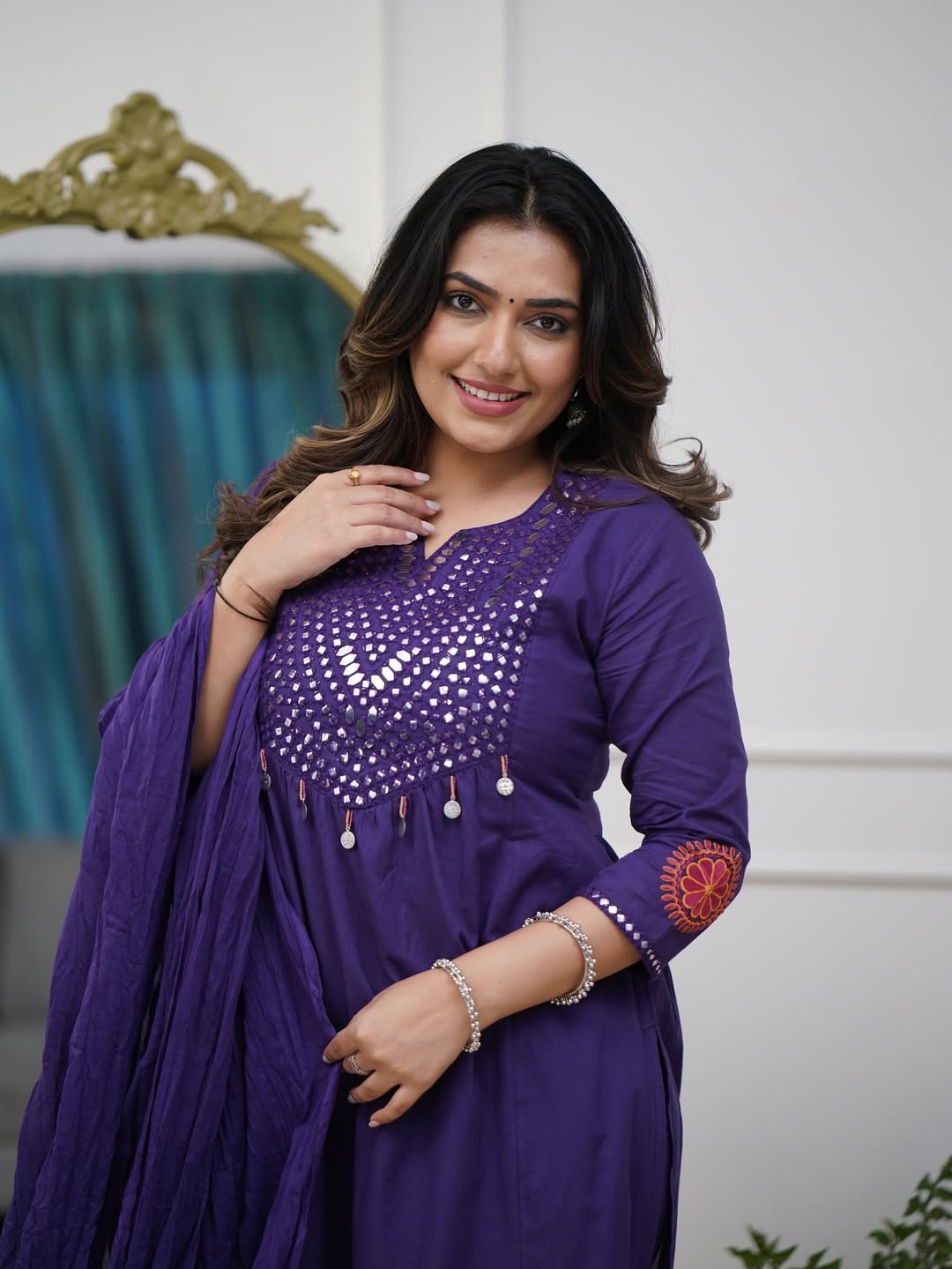 Cotton Embroidered Kurta Set | 3-Piece Suit with Mul Dupatta & Fine Cotton Pant
