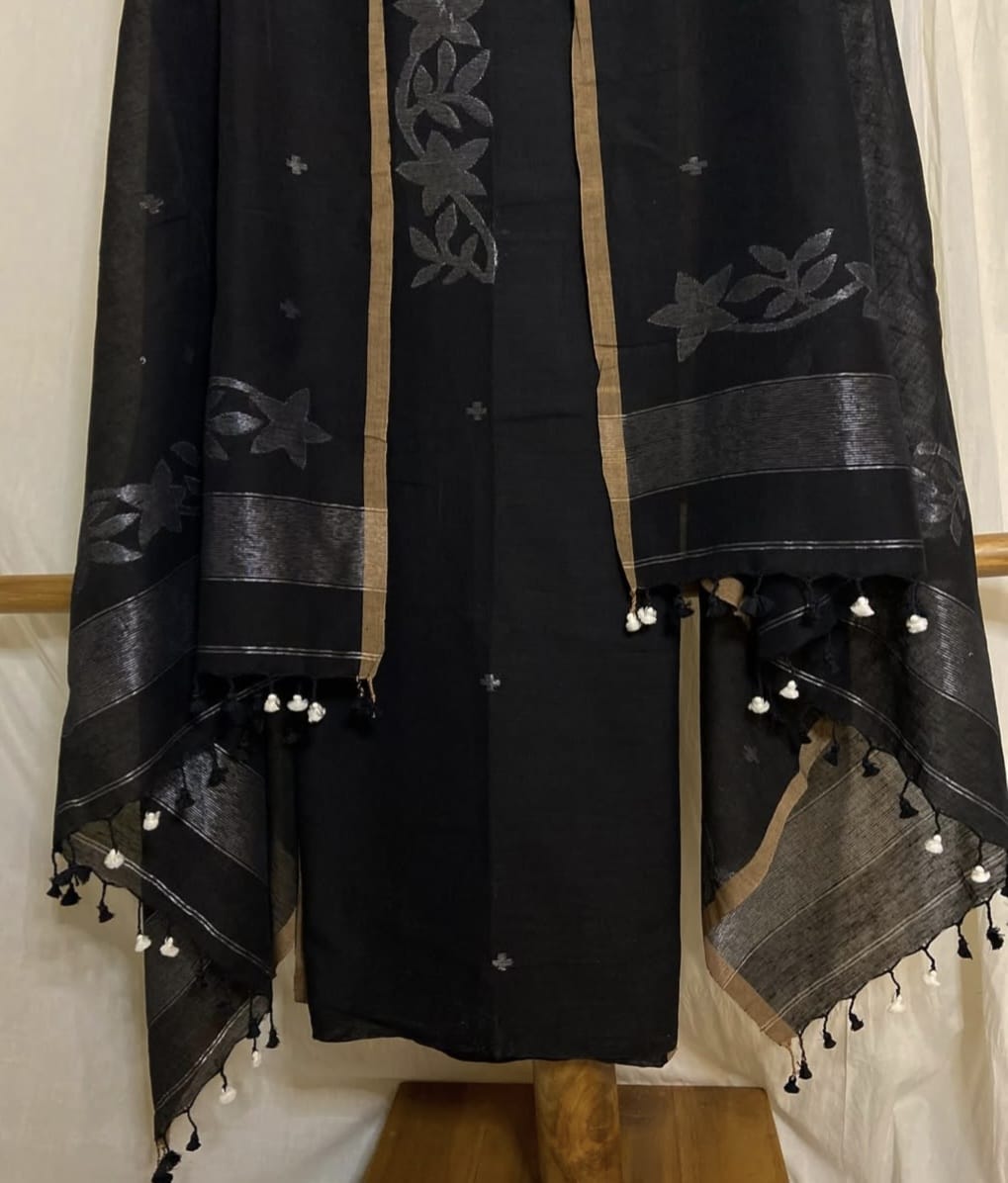 Ivy – Pure Jayshree Linen Suits | Dual Zari Canopy-Detail Torso & Matching Canopy Border Dupatta | Premium Handloom Elegance