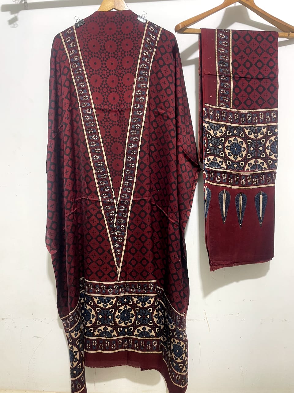 Coral- Modal Silk Handblock Ajrakh Suits in Red Shade – Elegance That Speaks Tradition