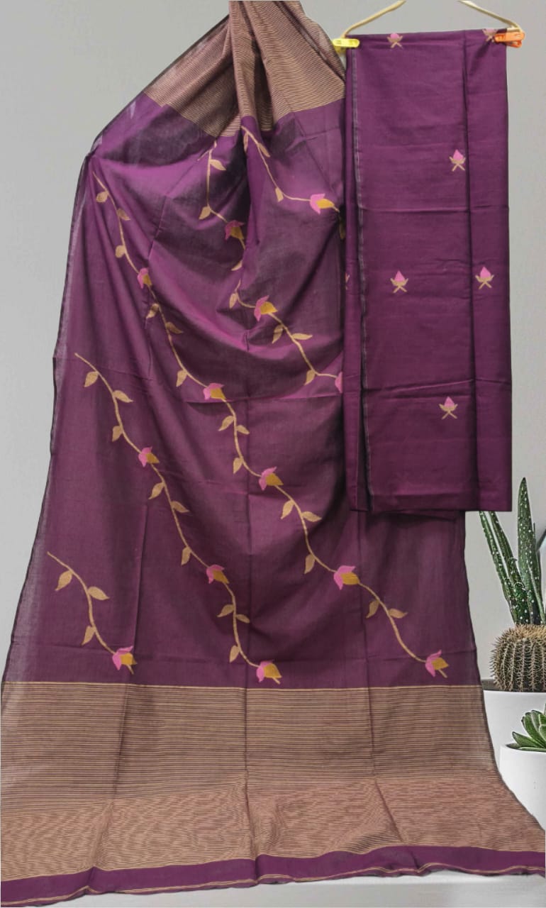 Pritha | Mul Cotton Premium Needle Weaved Jamdani Suits with Jaal Work Dupatta