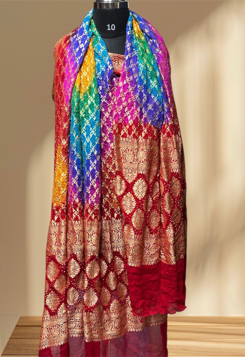 Nim Zari Bandhej Multi Colour Dupatta | Khadi Georgette