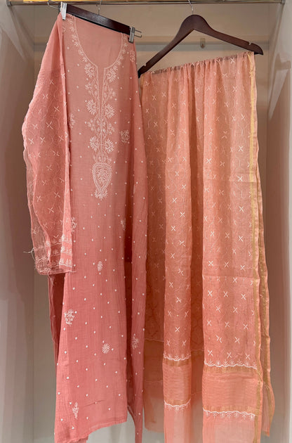 Pure Mulmul Chanderi Chikankari Straight Suit Set with Heavy Resham Jaal Work | Semi-Stitched | Rihyaaz