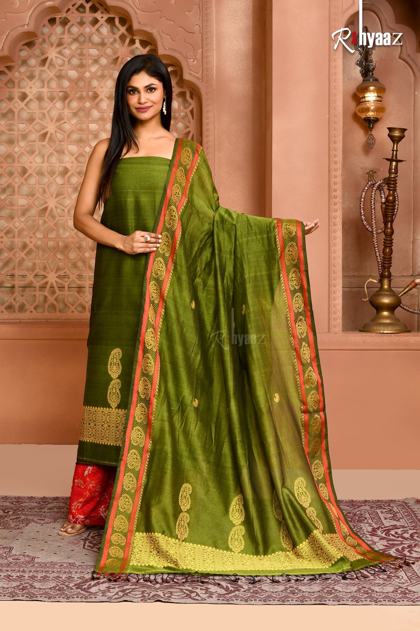 MRIGA -Mul silk Muga weaved Baluchari suits