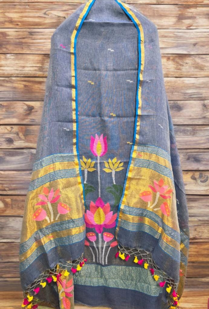 Mool- Pure Linen Hand Weaving| Tissue Palla Paithani Jamdani Suit