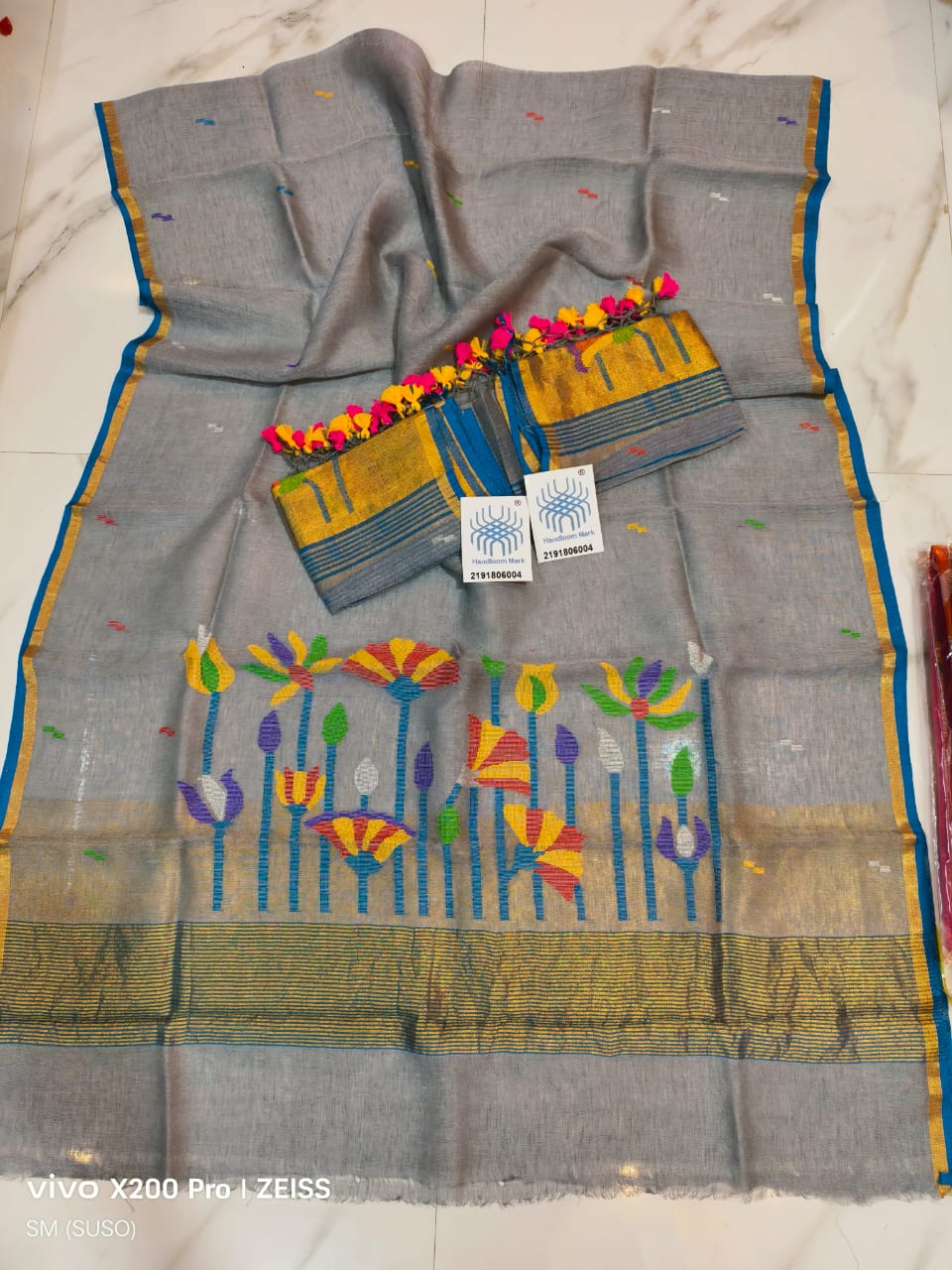 Premium Pichwai Tissue Linen Jamdani Suit with Zari Palla & Floral Zari Dupatta