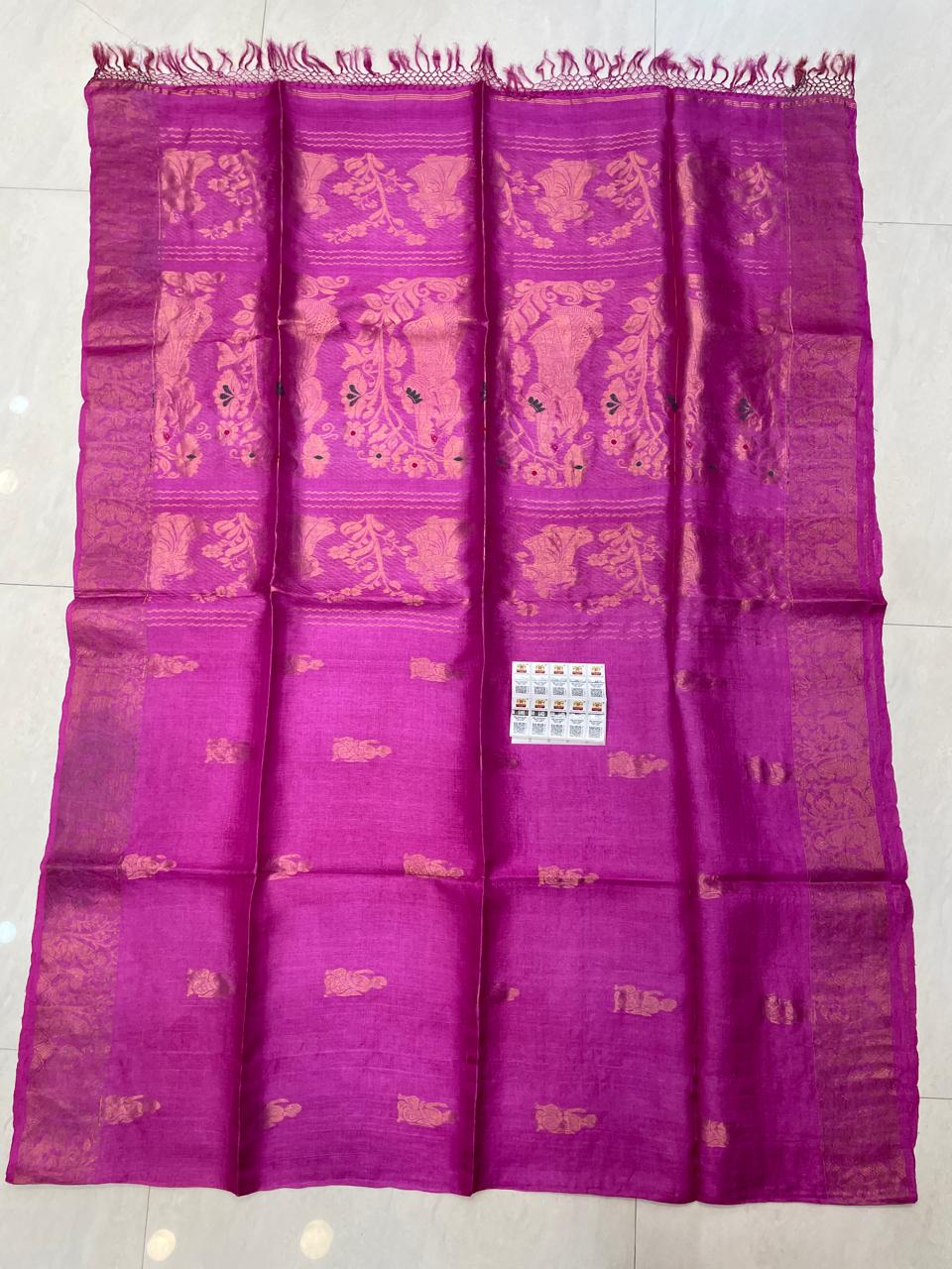 Authentic Pure Gachhi Tussar Handloom 3-Ply Doll Baluchuri Saree | Unique Weaving | Running BP | Govt. Silk Mark Certified