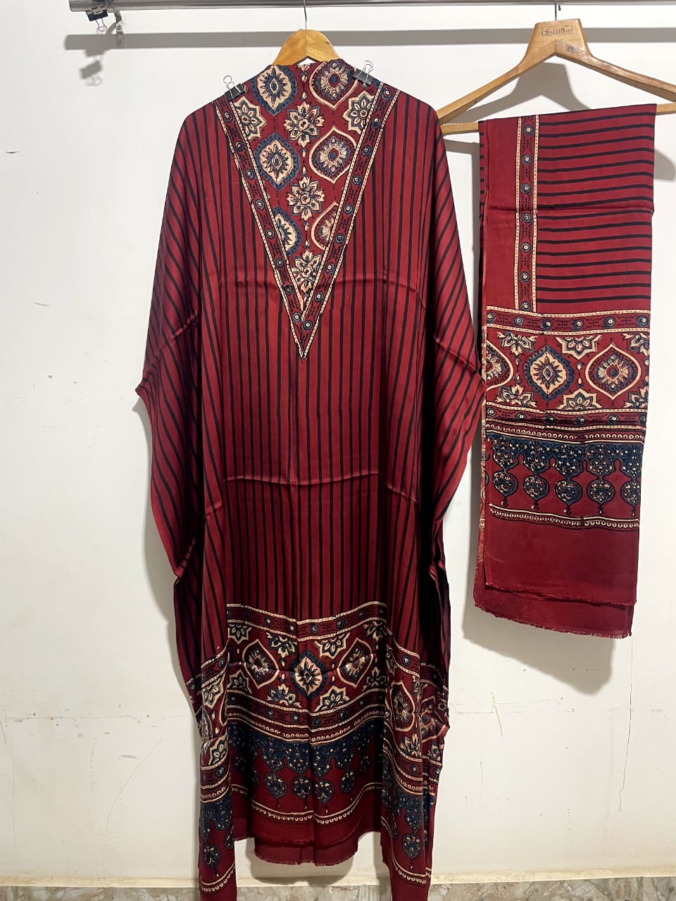 Coral- Modal Silk Handblock Ajrakh Suits in Red Shade – Elegance That Speaks Tradition