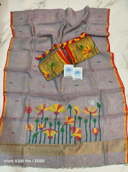 Pichwai Tissue Linen Jamdani Suit with Zari Palla & Floral Zari Dupatta
