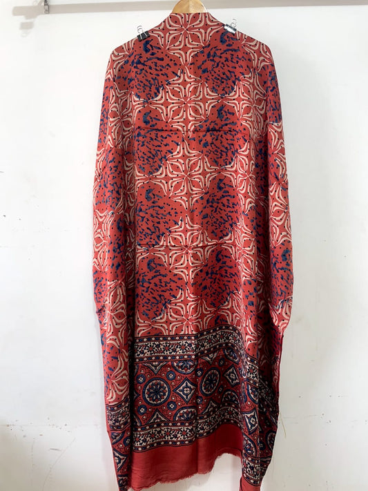 Ajrakh Modal Silk Kaftan – Handblock Printed Elegance