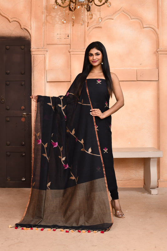 Pritha | Mul Cotton Premium Needle Weaved Jamdani Suits with Jaal Work Dupatta