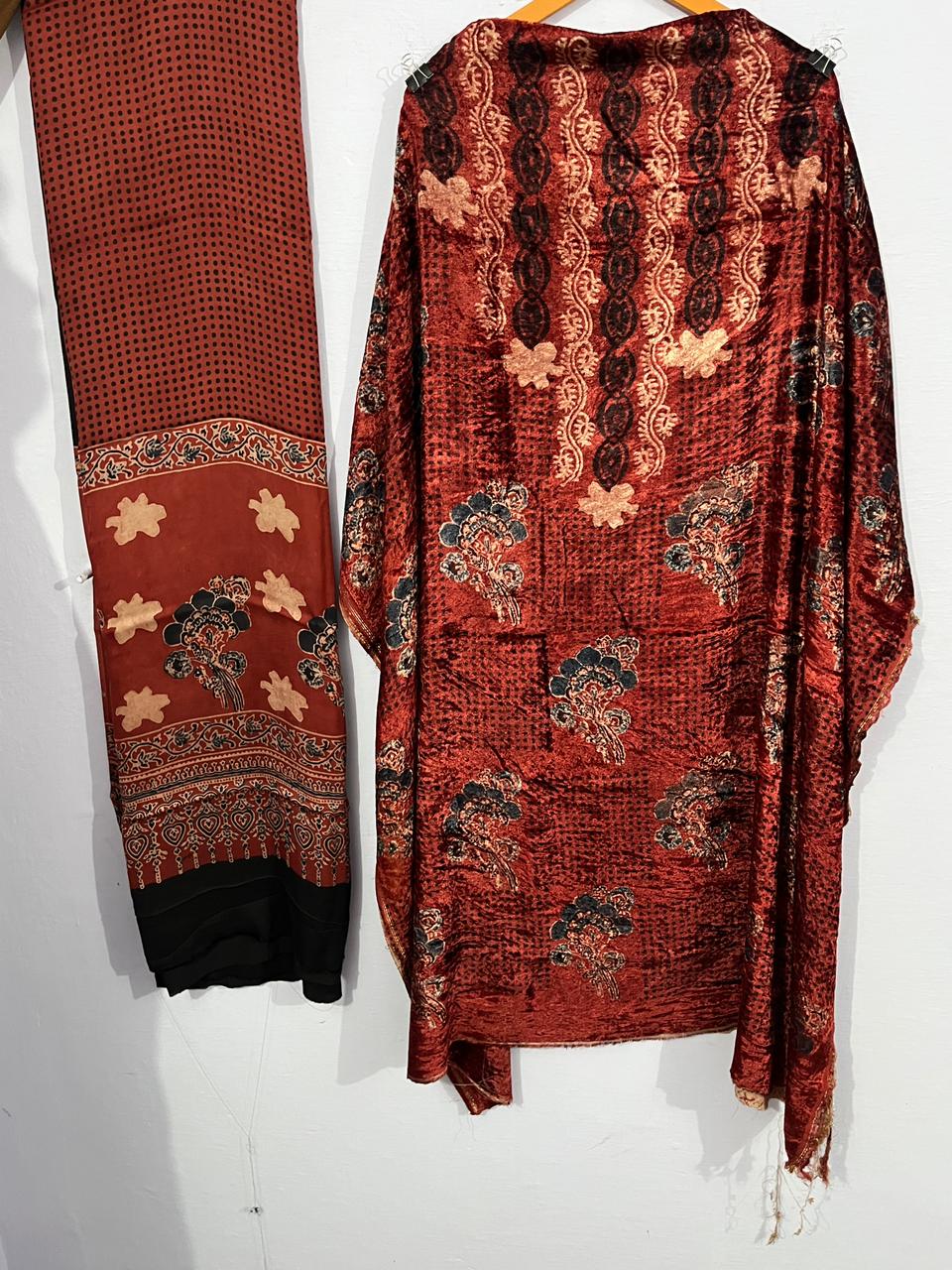 Nayab – Silk Velvet Ajrakh Suit with Modal Silk Dupatta (2.5 mtr)