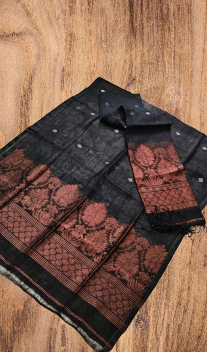 Kannan – Linen Silver & Copper Zari Kanchipuram Weaved Suits