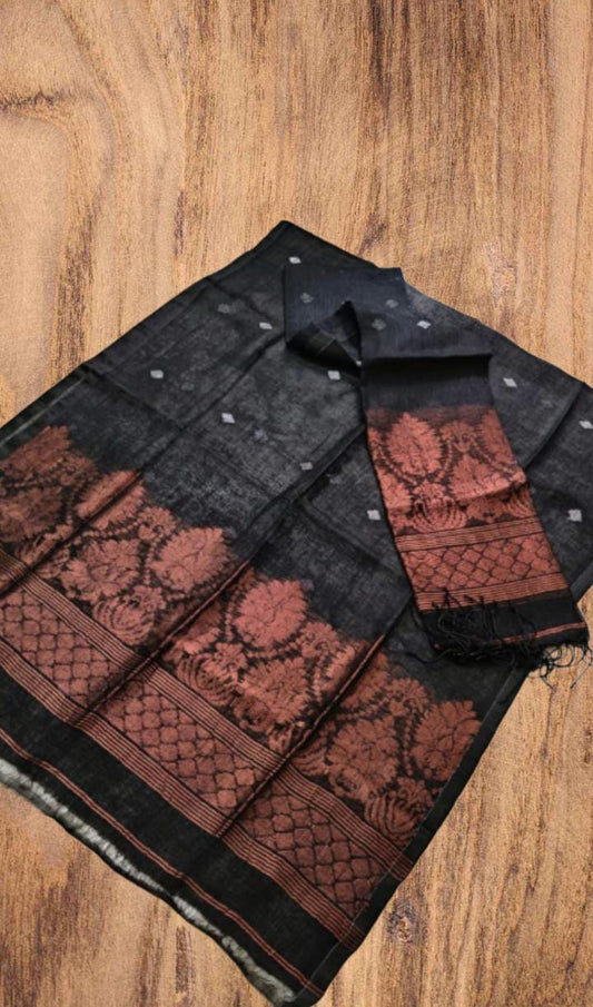 Kannan – Linen Silver & Copper Zari Kanchipuram Weaved Suits