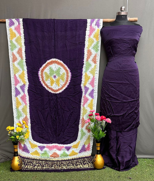 Modal Soft Multicolor Tie-Dye Dress Material with Nakshi Pallu Bandhej Dupatta