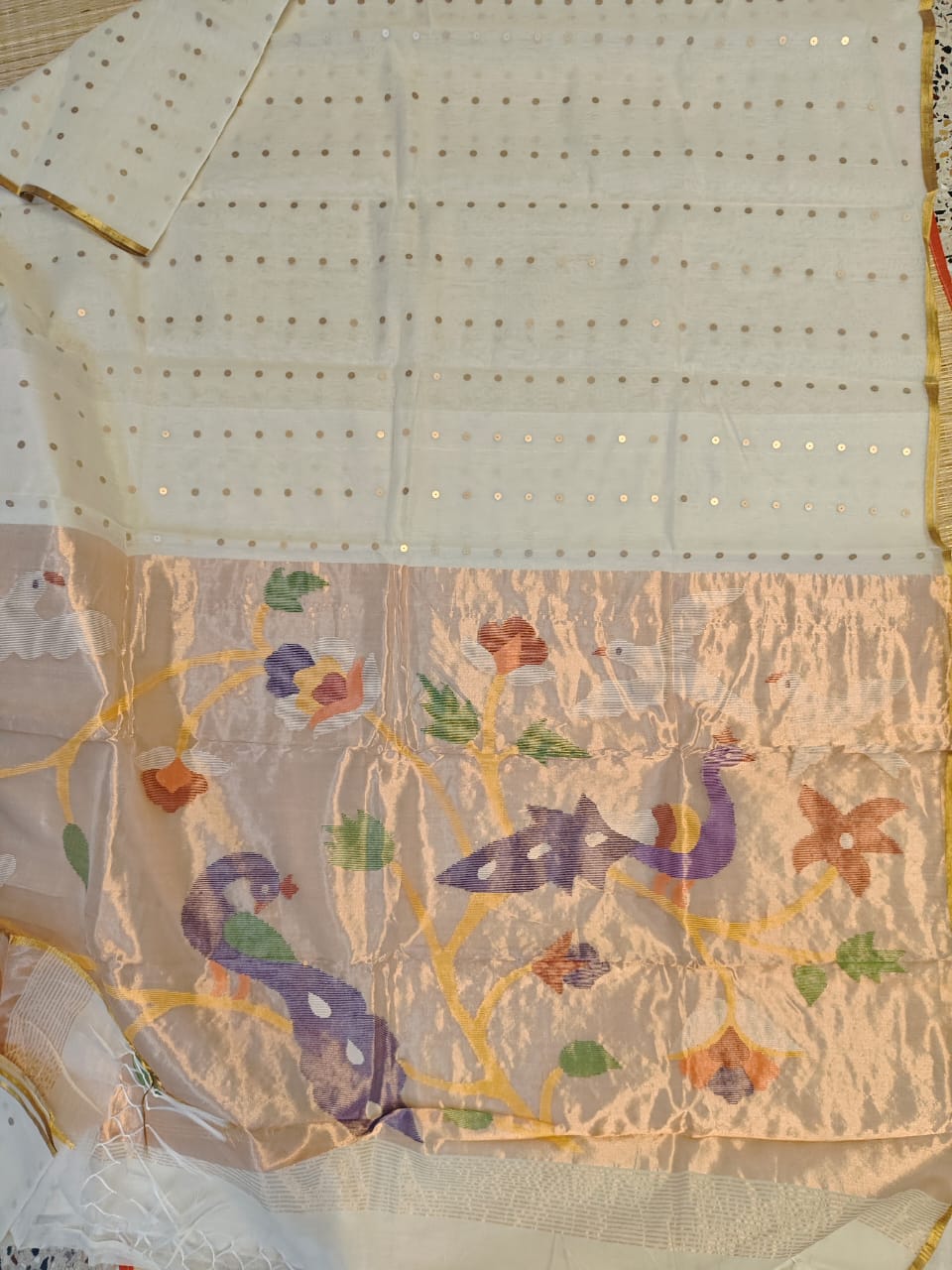 Goonj brass sequin embedded resham paithani saree