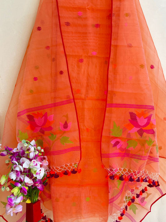 𝕸𝖔𝖎𝖗𝖆𝖓𝖌 | Muslin Manipuri Weaved Dupatta with Polka Dot Tops