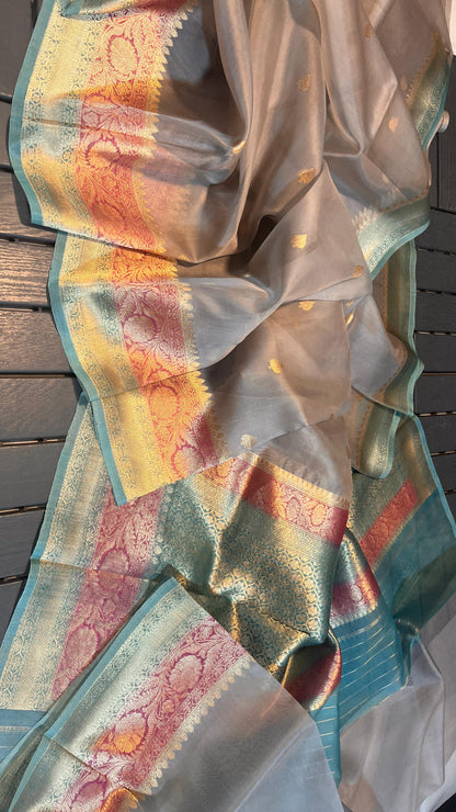 PURE HANDLOOM BANARASI KORA SILK SAREE | KADUWA ZARI | ANTIQUE ZARI | SILKMARK CERTIFIED
