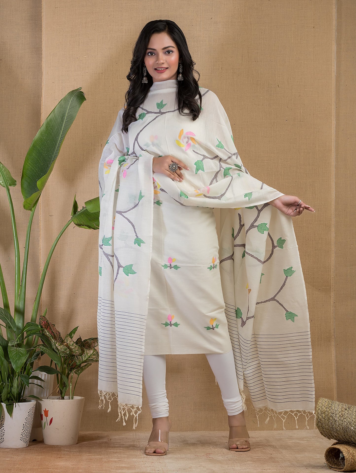 Sukumari – 120 Count Mul Cotton All-Over Weaved Dupatta Suits