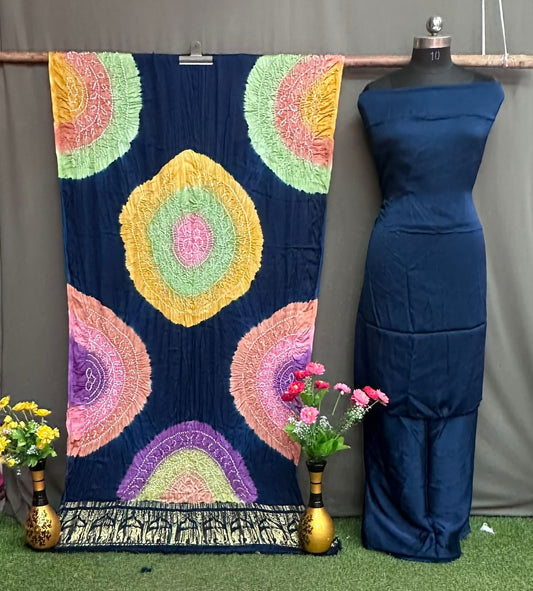 Modal Soft Suit Set – Multi Dying Kasumbo Nakshi Pallu Dupatta with Barik Bandhej
