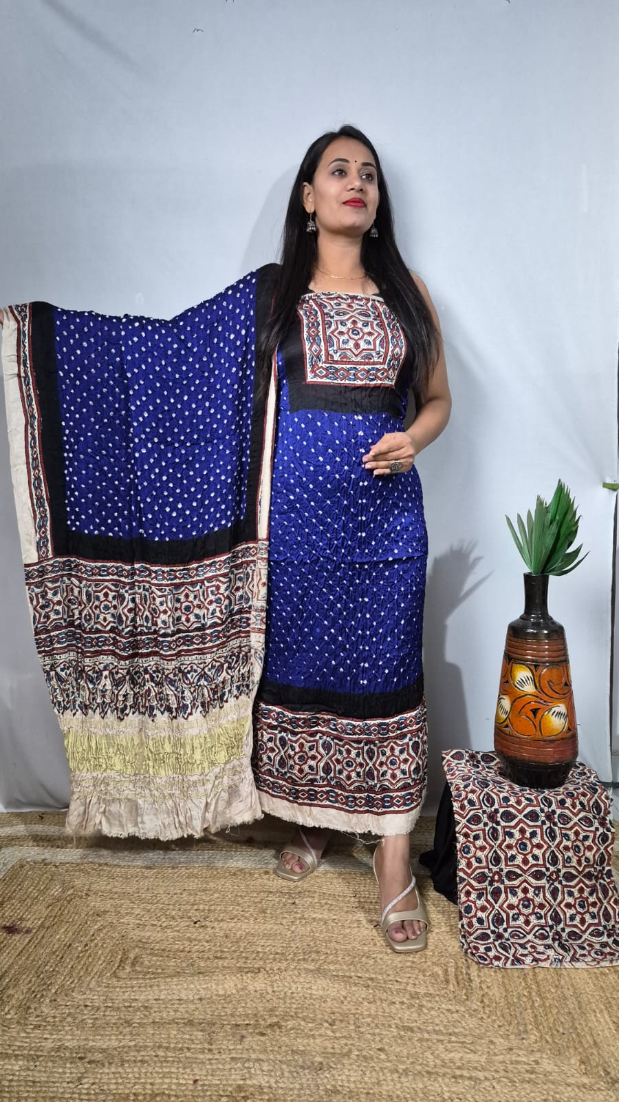 Modal Silk Ajrakh Bandhani 3-Piece Suit Set