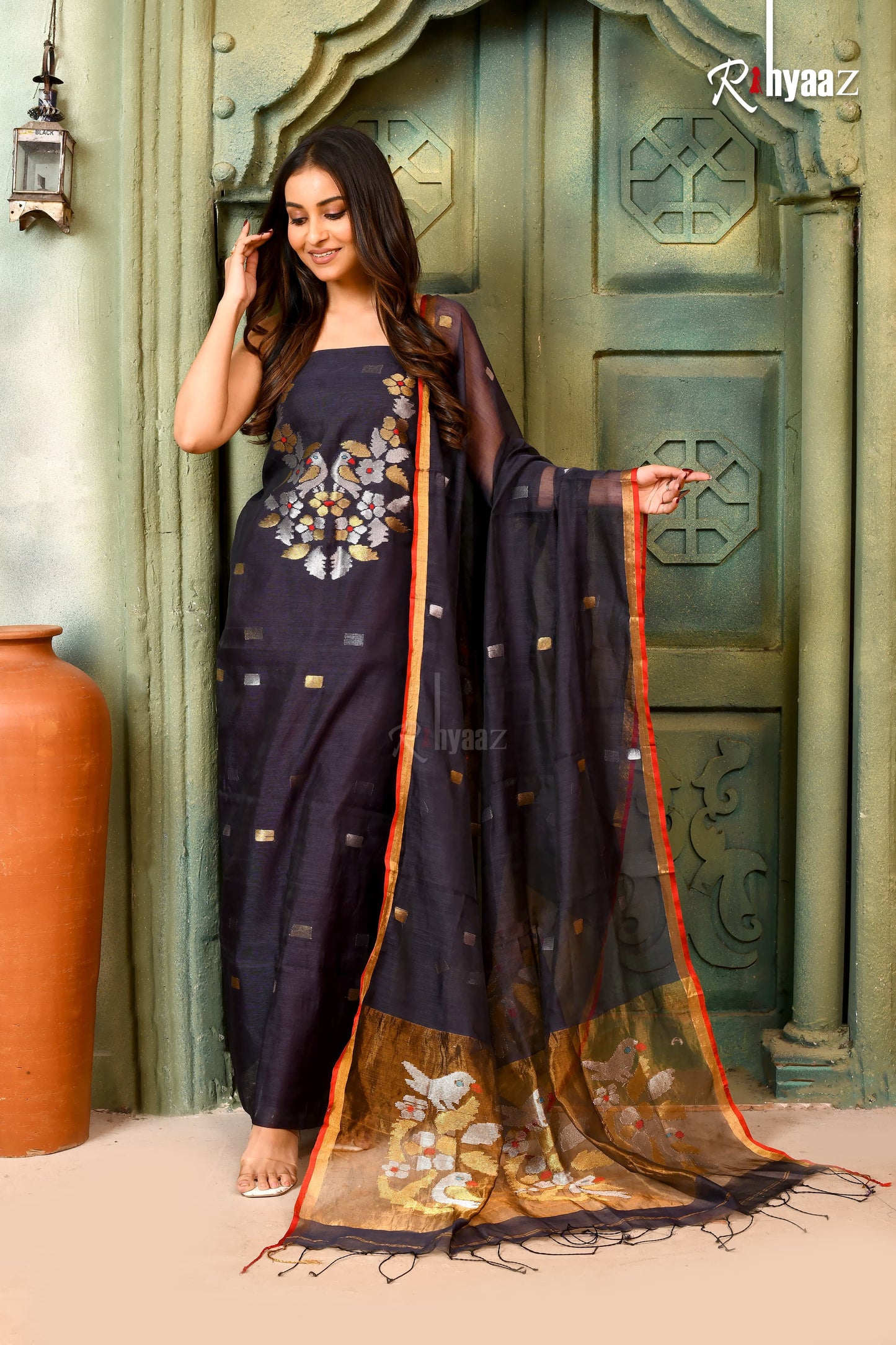 Charai - Muslin dual zari weaved Jamdani suits