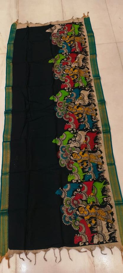 Mangalgiri Silk Dupattas – Hand-Drawn & Hand-Painted Art | Multicolour Premium Collection