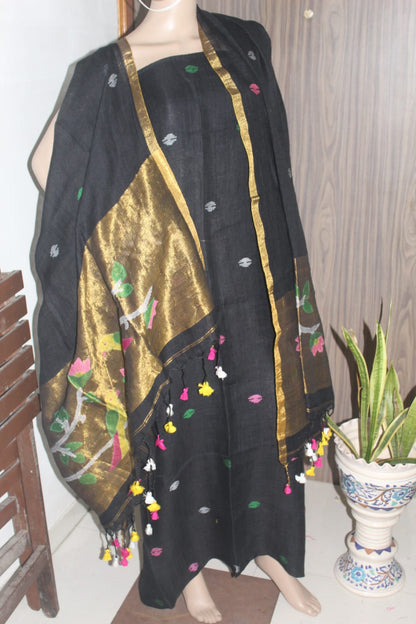 Gunjan – Pure Linen Broad Tissue Palla Needle Jamdani Suit