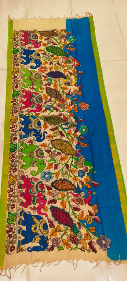 Mangalgiri Silk Dupattas – Hand-Drawn & Hand-Painted Art | Multicolour Premium Collection
