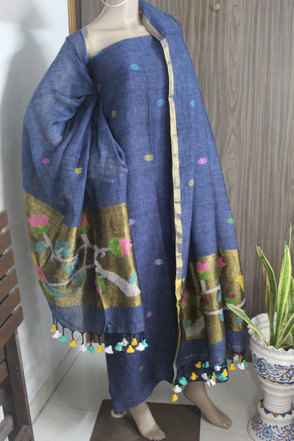 Gunjan – Pure Linen Broad Tissue Palla Needle Jamdani Suit