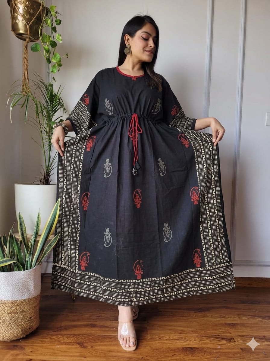 Pure Cotton Ajrakh Print Kaftan (Free Size 36-52") | Hand Block Kaftans