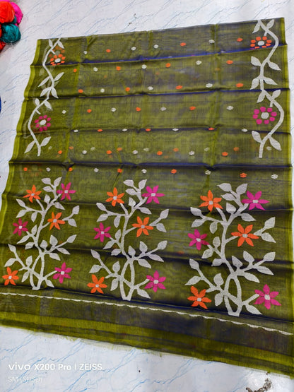 Hashnuhana Pure Muslin Handwoven Jamdani Saree by Rihyaaz, Silk Mark Certified premium handcrafted saree with intricate traditional Jamdani weaving, luxury ethnic wear for weddings and festive occasions
