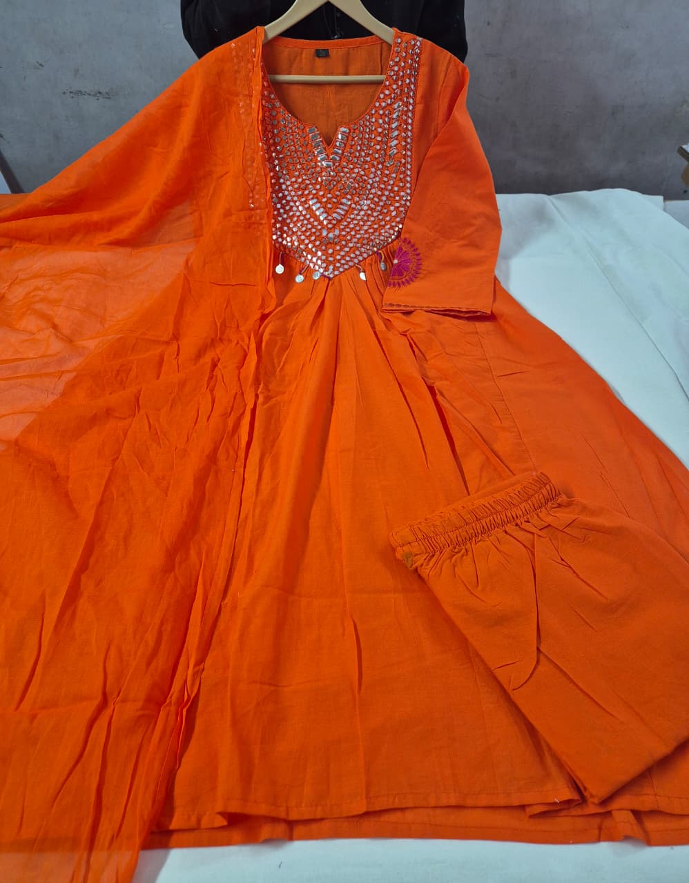 Cotton Embroidered Kurta Set | 3-Piece Suit with Mul Dupatta & Fine Cotton Pant