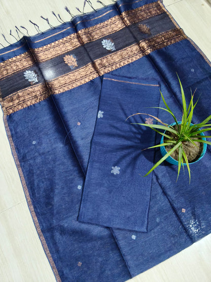 Rashi Silk Linen Lotus Jamdani Suit Set by Rihyaaz featuring a 3-meter silk linen top with a 2.5-meter tassel dupatta, showcasing elegant handwoven Lotus Jamdani craftsmanship.