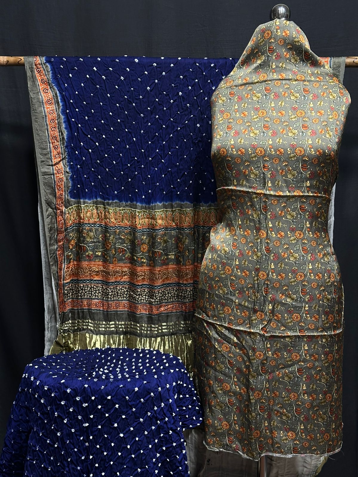 Kalamkari Bandhej 3-Piece Suit – Premium Modal Silk Elegance