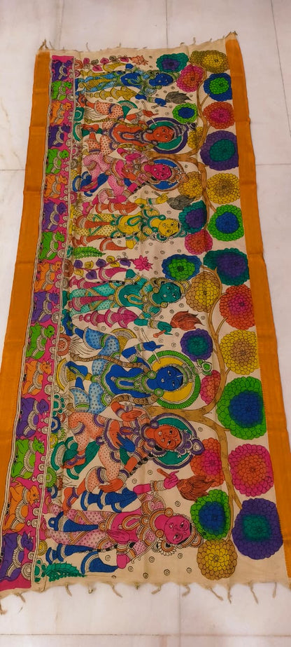 Mangalgiri Silk Dupattas – Hand-Drawn & Hand-Painted Art | Multicolour Premium Collection