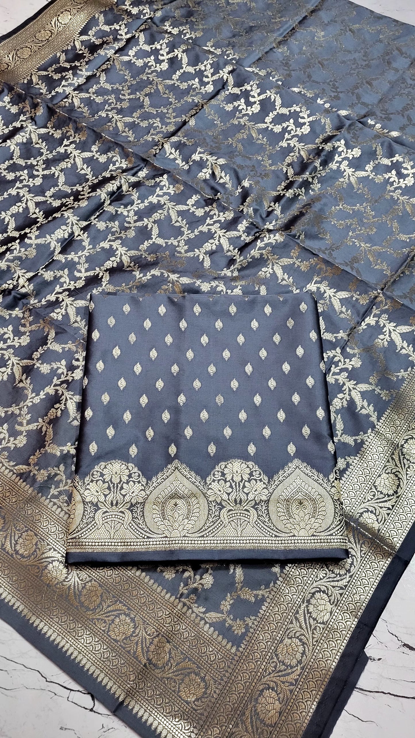 Exclusive Banarasi Ektara Unstitched Salwar Kameez Set | Pure Katan Silk | Zari Weaving