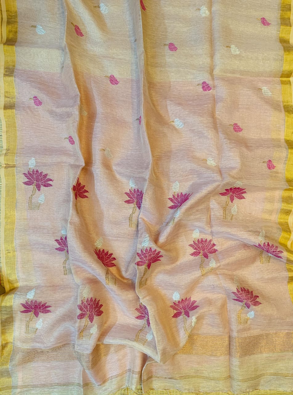 Pure Tissue Linen Handwoven Butta Work Jamdani Saree with Running Blouse Piece Premium Handloom Collection
