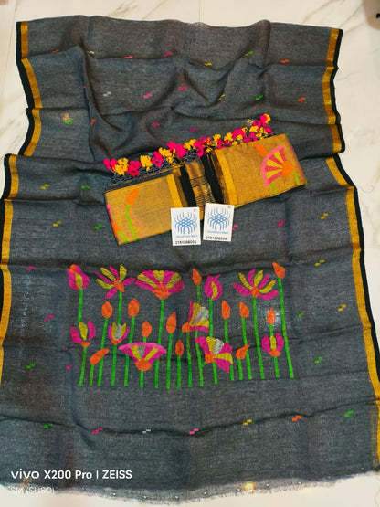 Pichwai Tissue Linen Jamdani Suit with Zari Palla & Floral Zari Dupatta