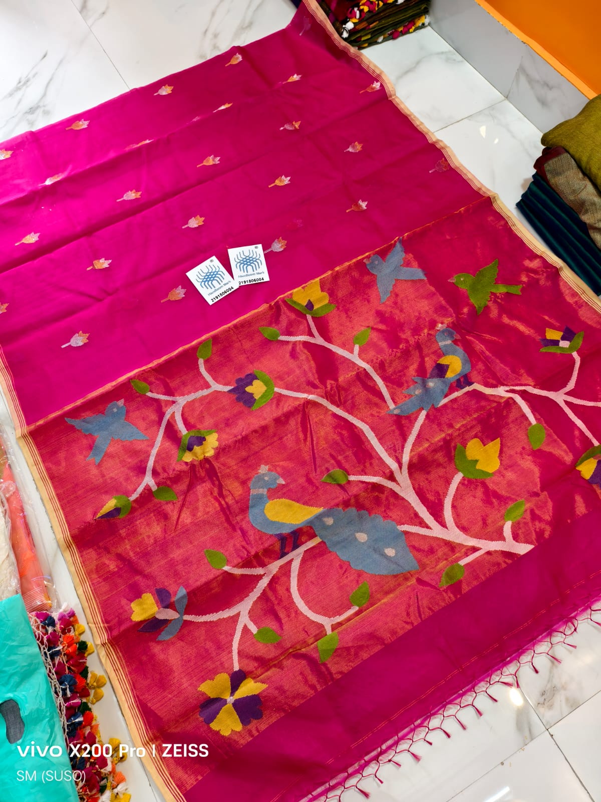 Sakhi zari lotus weaved muslin saree with paithani anchal