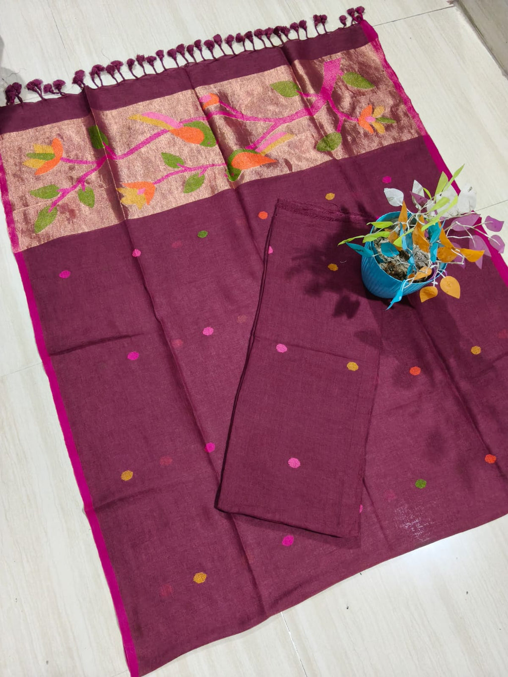 Moh maroon pure Jayshree by Jayshree Paithani palla linen suit by Rihyaaz Fashions, premium handwoven Indian ethnic wear