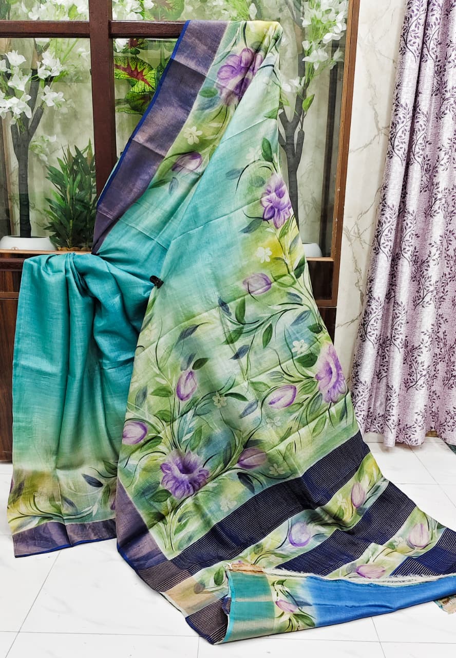 Sparsh – Hand-Painted Bishnupuri Tussar Saree with Zari Border