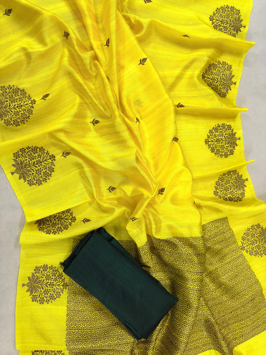 Handloom Muga Tussar Banarasi Handwoven Saree – Silk Mark Certified | Soft & Smooth Dyeble Fabric