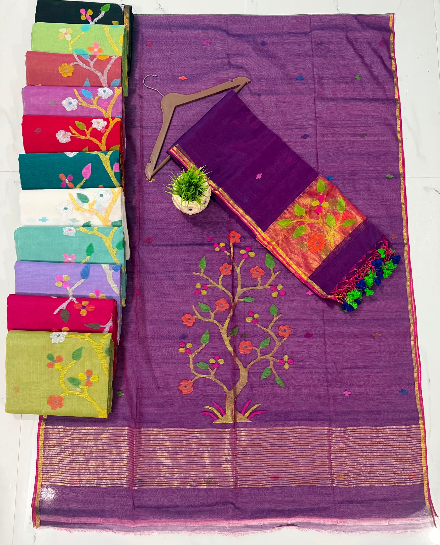⚜️ Muslin Jamdani Handwoven Suits with Tasselled Dupatta | Rihyaaz