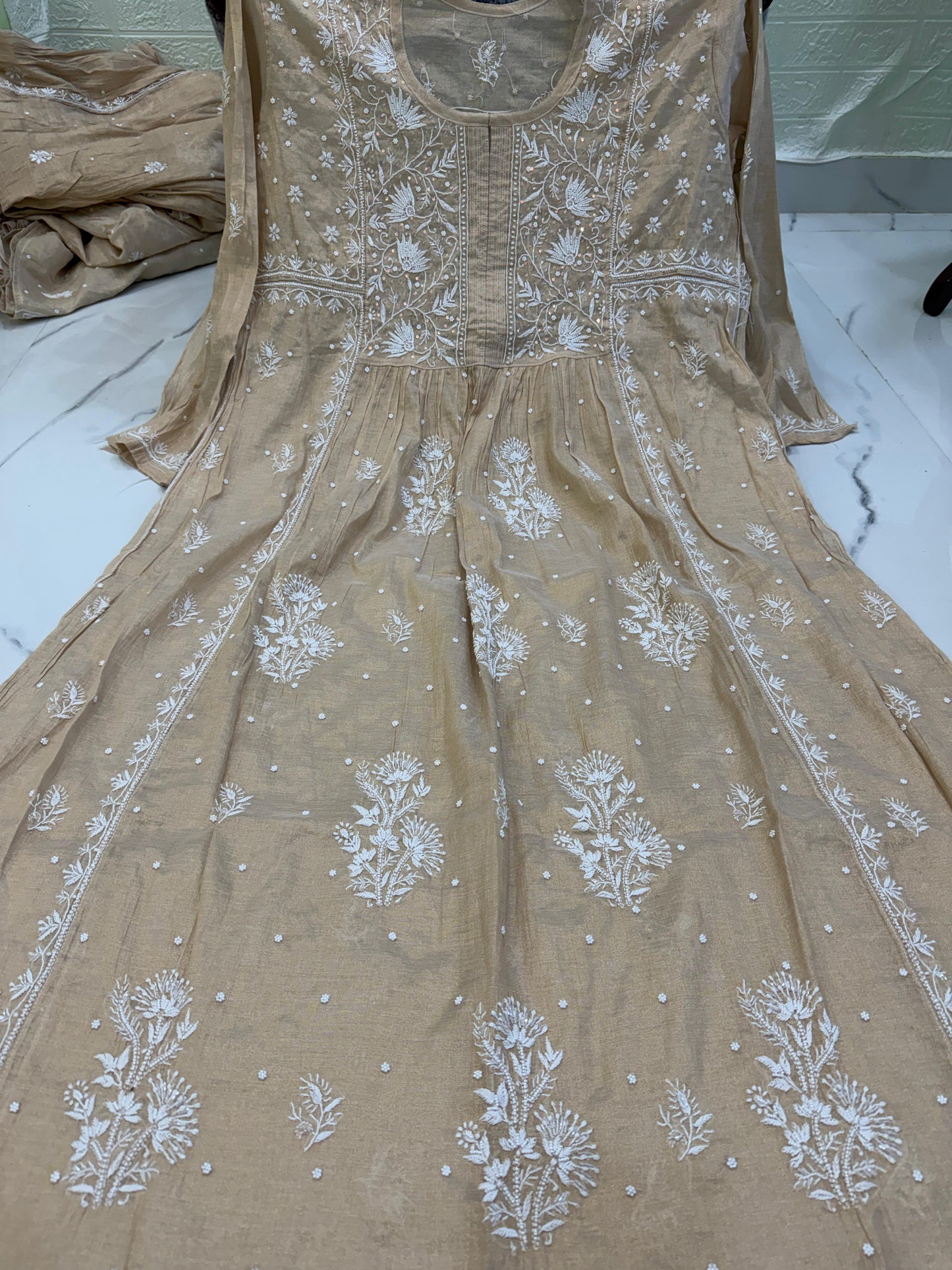 Fabric Tissue Chanderi Semi-Stitched Gown