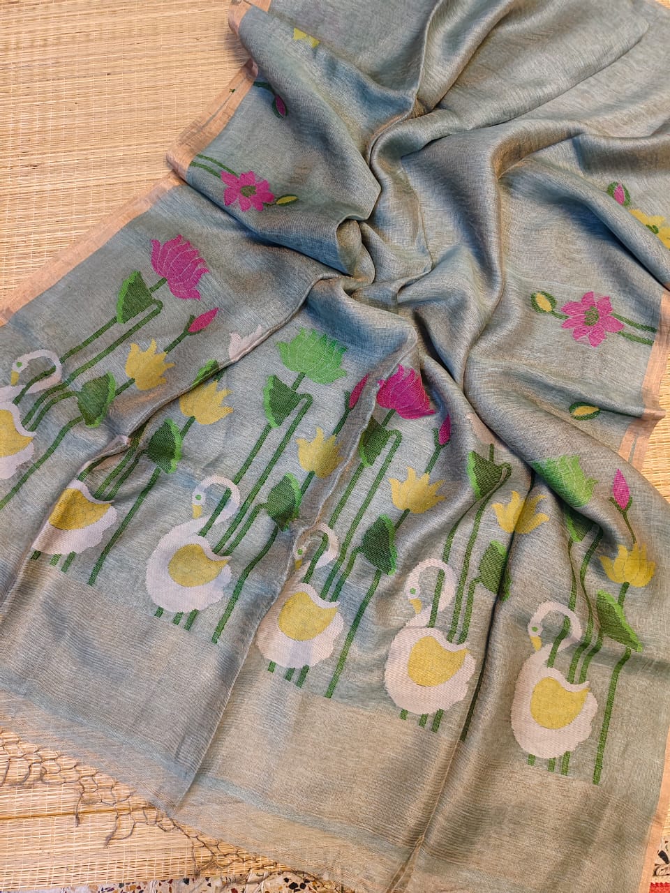 Rajhans - Pure Linen Silk Jamdani Sarees | Premium Handloom Elegance