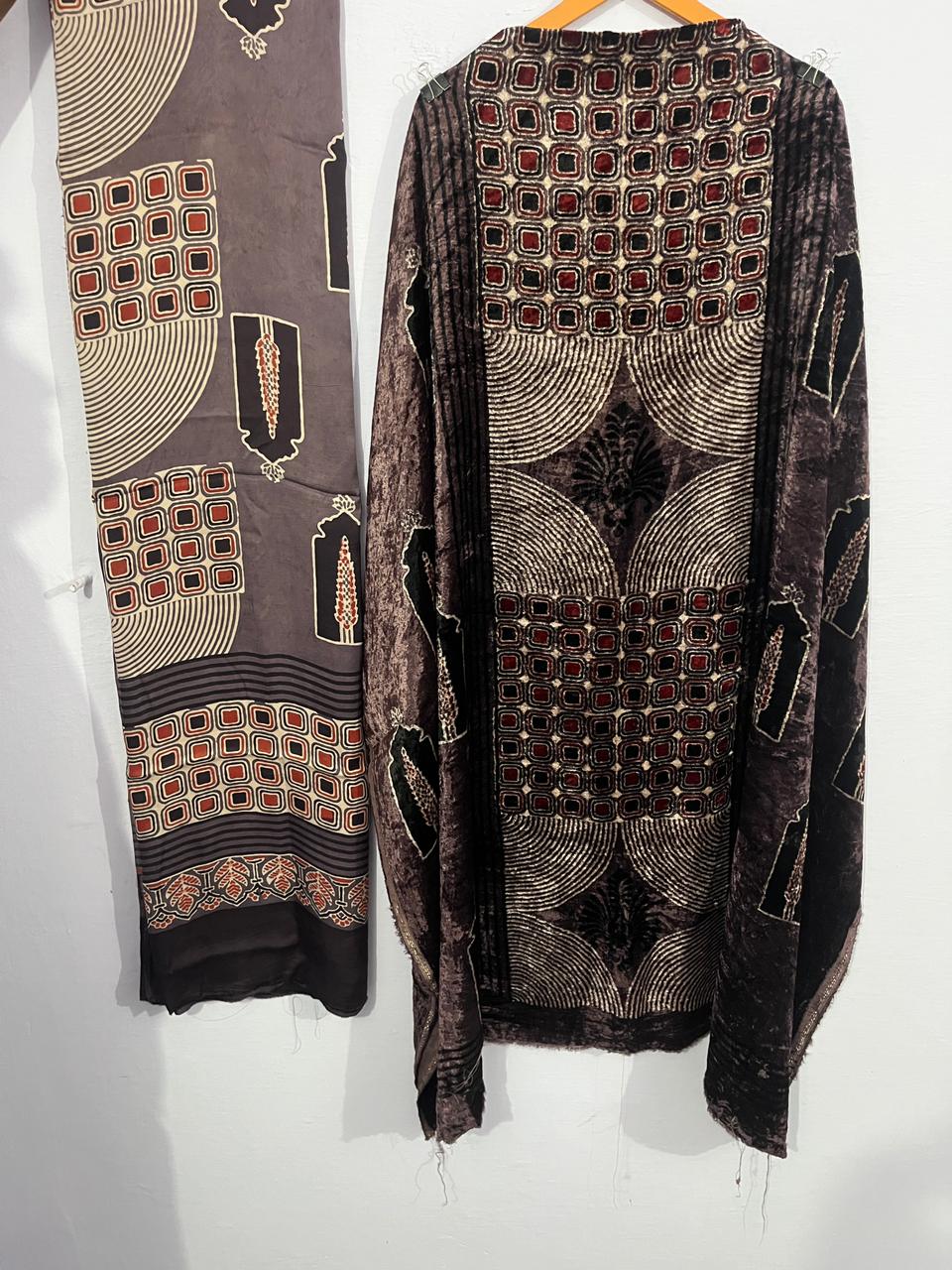 Nayab – Silk Velvet Ajrakh Suit with Modal Silk Dupatta (2.5 mtr)