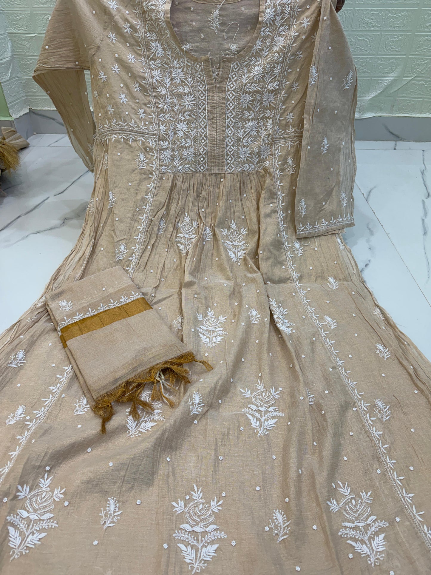 Fabric Tissue Chanderi Semi-Stitched Gown