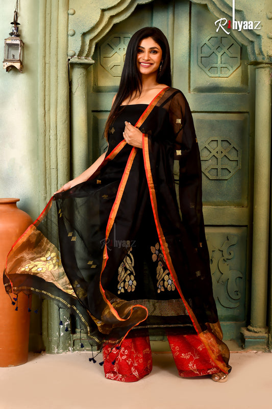 PANCHI - Muslin dual zari weaved with bird motif jamdani suit