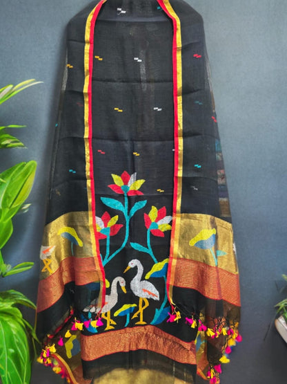 Kora Jayshree Pure Linen Hand Weaving Jamdani Kurti Set 🌼